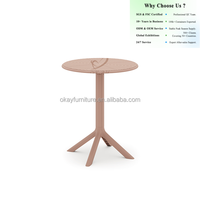 Table d'extérieur en plastique OKAY, table en plastique moderne résistante aux intempéries, dessus en maille respirante pour balcon et café, table à manger moderne en plastique