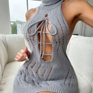 Sexy Lingerie Shoot Low-cut Breast Leakage Deep V One-piece Sweater Open Back Temptation Pure Cute Perspective Underwear