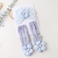Conjunto de Gorro y Calcetines Finos y Transpirables con Encaje Calado de Flores, Anti Mosquitos, Hasta la Pantorrilla, para Recién Nacidos, Uso Diario