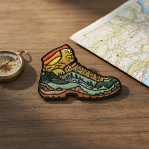 Parches Bordados en 3D HAPPY CAMPER |   Parche de Morale Ecológico con Diseño de Paisaje de Montaña y Río <span class=keywords><strong>para</strong></span> Prendas y Brazaletes de Exterior - Product Image 2
