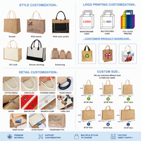 Sac fourre-tout en jute personnalisé, poignée en toile de jute naturelle, grande capacité, respectueux de l'environnement, sac cadeau, logo personnalisé