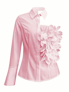 Top Bianco con Spalla Scoperta e Design a Pelle Sottile, Decorazione Floreale Tridimensionale Grande, Alla Moda ed Elegante - Product Image 4