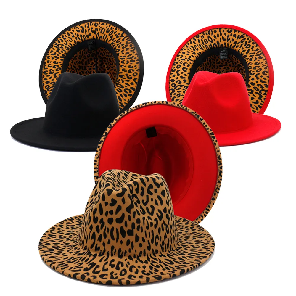 Hot sale 2 colors fedora hats for women tie dye felt man made wool fedora panama cheetah print hats cap for men