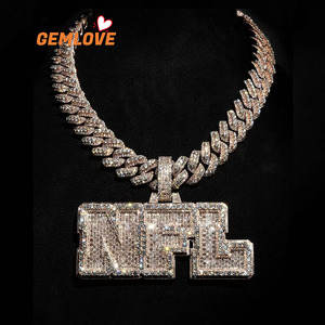 Collar con Colgante de Letra NFL GEMLOVE, Cadena Cubana, Estilo Hip Hop, Conjunto de Joyería para Hombre - Product Image 6