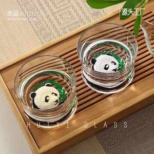 Panda Pattern Tea <b>Cup</b> Glass <b>Set</b> For Home Office Gift Box Packaging - Product Image 3