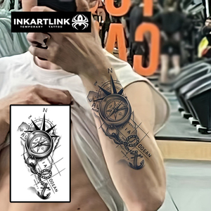 Autocollant <span class=keywords><strong>de</strong></span> tatouage INKARTLINK pour le corps, motif boussole et ancre, imperméable, écologique, longue durée (15 jours), vente en gros - Product Image 2