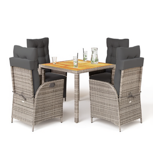 Set da Pranzo da Giardino in Rattan Grigio per 4 Persone, Resistente alle Intemperie, Tavolo in Legno Massello con Cuscini - Product Image 1