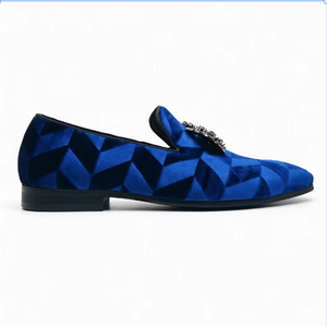 Blue Velvet Loafers for Men Slip On Dress <b>Shoes</b> Pointed Toe <b>Rhinestone</b> Crystal Buckle Anti Slip Formal Wedding Banquet Moccasins - Product Image 1