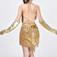 Robe de danse à franges, Robe de danse latine, Costume de scène, Robe latine à bretelles spaghetti, Costume de performance de compétition