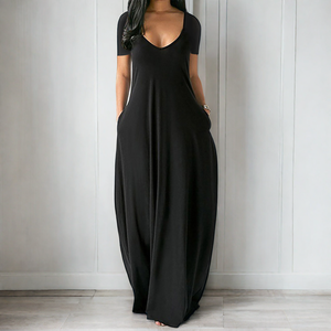 Conjunto de Falda Maxi y Vestido Corto de Manga Corta Estilo Casual con Silueta Ajustada Maz201-Dress - Product Image 2