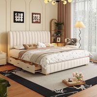 Meubles de chambre à coucher en bois de luxe moderne, lit double king size rembourré avec rangement, design esthétique blanc pour adultes