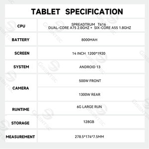 Produit en gros GSA14 Tablette 14 pouces haute résolution Android 13 6+128 Go Tablette 1920*1200 Batterie grande capacité 10000 mAh WIFI 4G - Product Image 4
