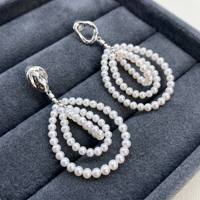 Boucles d'oreilles pendantes en perles d'eau douce naturelles blanches rondes de 3-4 mm de qualité 4A de la série Designer avec goutte d'eau en argent S925 pour femmes