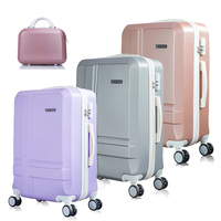 Valise de voyage en ABS légère avec roulettes pivotantes, serrure à clavier, ensemble de 4 pièces, sac de maquillage simple et tendance, voyage facile