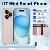 I17Mini Teléfono Celular Mini Desbloqueado de Bolsillo, Pantalla HD de 4 Pulgadas, 12GB de RAM, 512GB de ROM, Teléfono Inteligente Android 15, Pequeño Teléfono Móvil de Respaldo