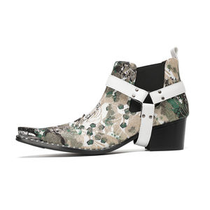 NA762 <span class=keywords><strong>Caballero</strong></span> Chelsea Boots Color mezclado Graffiti Metal Hebilla <span class=keywords><strong>Botines</strong></span> Punk Remache Tacón grueso Cuero Hombre Zapatos <span class=keywords><strong>de</strong></span> negocios - Product Image 3