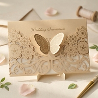 Carte d'invitation de mariage style européen avec découpe papillon, en papier dentelle doré, pour fête prénuptiale