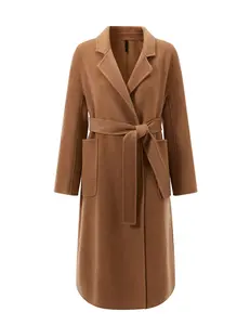 Mantel rambut Camel hangat 100%, mantel kain pelapis wol lembut Musim Semi dan Gugur harga grosir