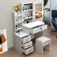 Coiffeuse moderne avec miroir LED, table de maquillage avec tiroirs, étagères de rangement et tabouret rembourré pour chambre à coucher