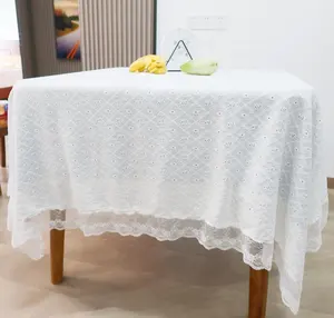 白色圆形纹理优雅餐厅长方形蕾丝桌布婚礼桌布