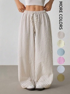 <span class=keywords><strong>Pantalones</strong></span> <span class=keywords><strong>de</strong></span> <span class=keywords><strong>Mujer</strong></span> Estilo Casual <span class=keywords><strong>de</strong></span> Verano, Cintura Elástica con Cordón, Relajados, Versátiles, con Rayas Anchas - Product Image 1