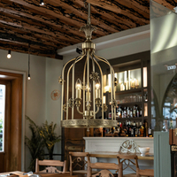 Lustres VH personnalisés en usine de style campagnard américain tout en cuivre Lampes suspendues rétro en cage à oiseaux Hauteur réglable pour la salle à manger
