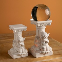Statuette en résine de chérubin à genoux, ailé, avec boule de cristal, style colonne romaine européenne blanche, statue vintage pour la décoration de table à la maison