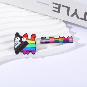 Arc-en-ciel chat émail broche LGBT fierté <span class=keywords><strong>Gay</strong></span> coloré chaton dessin animé Animal broche revers sac à dos Badge bijoux cadeau pour les amis - Product Image 2