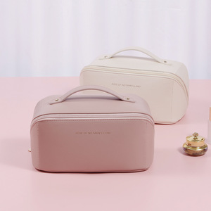 Sac à cosmétiques imperméable en cuir PU de couleur unie à fermeture éclair transparente pour femmes Berger, grande capacité moyenne - Product Image 3