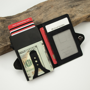 Casekey Hot Sale <b>Rfid</b> Proof Ultra Thin Pop up Metal Card Holder Pu Vintage Leather Slim Minimalist Money Clip <b>Wallet</b> <b>for</b> <b>Men</b> - Product Image 3