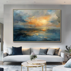 Peint à <span class=keywords><strong>la</strong></span> main acrylique or <span class=keywords><strong>coucher</strong></span> <span class=keywords><strong>de</strong></span> <span class=keywords><strong>soleil</strong></span> océan thèmes salon mur Art décor abstrait paysage marin peintures - Product Image 3