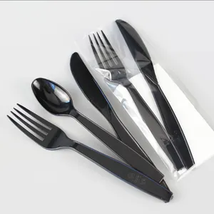 Eco-friendly Aviation Hotel Restaurants Fast Food Disposable Salt Pepper Napkin Spoon Fork Knife Set