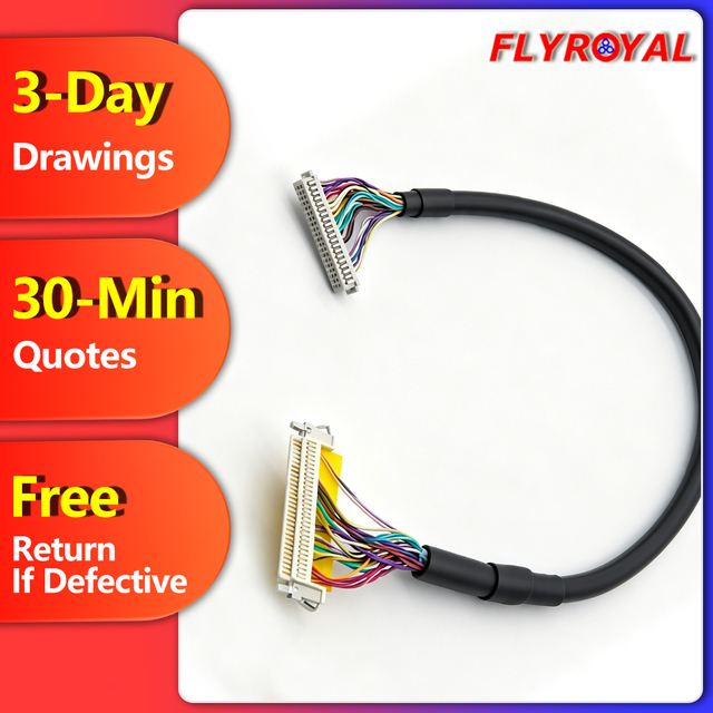 Custom 30 Pin to 40 Pin Wiring Harness Manufacturer Micro Coaxial Wire Assembly  LCD LG Panel Lvds Cable for Display