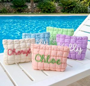 Bolsa de Maquillaje Acolchada de Poliéster Hecha a Mano con Patrón de Letras Inglesas, Organizador de Artículos de Aseo para Viaje, Bolso Tipo Clutch para Mujer - Product Image 2