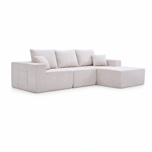 Modulares L-förmiges Beige Cord-Ecksofa Erweiterbar & Umwandelbar für Apartment-Wohnzimmer - Product Image 1