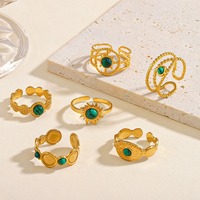 Boho Vergoldete Edelstahl-Armbänder mit Falschem Malachit, Verstellbar, Teufelauge, Himmlische Sonne, Geometrische Perlen, Mehrschichtig, als Geschenk