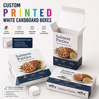 Boîte en carton blanc résistante à l'huile avec logo personnalisé, imprimée en CMYK, pliable, pour petites entreprises, saucisses de saumon, nourriture pour animaux de compagnie