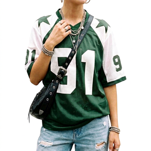 Maillot de football en mesh pour femme, col en V oversize, t-shirt de sport, logo personnalisé, streetwear - Product Image 1