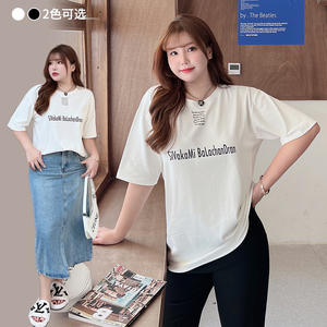 เสื้อยืดคอกลมไซส์ใหญ่ Runqi N8139 สีขาว ผ้าฝ้ายเจอร์ซีย์ ระบายอากาศได้ดี เสื้อผู้หญิง - Product Image 3