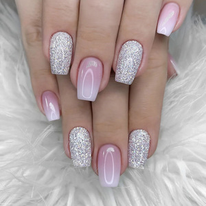 Faux ongles longs en forme de cercueil avec colle, en <span class=keywords><strong>diamant</strong></span> rose français de haute qualité, motif papillon, pour femmes, pour mariage - Product Image 5