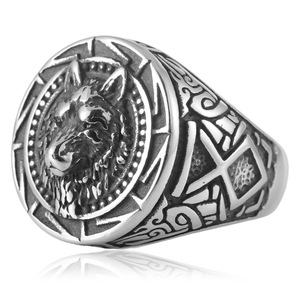 Yunnique – bague tête de loup en acier inoxydable pour hommes, style punk nordique, bijoux du zodiaque animal, cadeau - Product Image 4