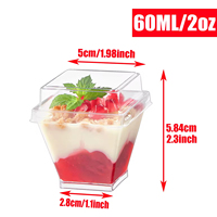 Herbruikbare dessertbekers van stevig PS-plastic met deksels en lepels, vierkant model, aanpasbaar logo, enkelwandig, model 1031, voor fruitgelei en pudding