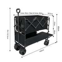 Chariot de camping à deux étages réglable, capacité de 250 kg, robuste, pliable, tout-terrain, avec roues larges