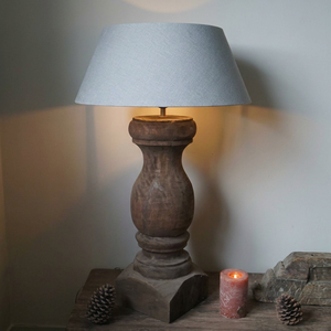 <b>Vintage</b> Old Wood <b>Lamp</b> Base Handmade Contemporary Eco-Friendly Table Light Neutral Fabric <b>Shade</b> Living Room Diwali Home - Product Image 1