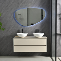 Meuble-lavabo de salle de bain de style ferme moderne pour hôpital, avec miroir LED, double vasque, meuble-lavabo suspendu en marbre, écologique