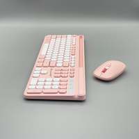 Keyboard dan Mouse Gaming Nirkabel Pink 2.4G untuk Komputer, Tablet, Ponsel Android - Hadiah untuk Anak Perempuan, Pelajar, Tersedia