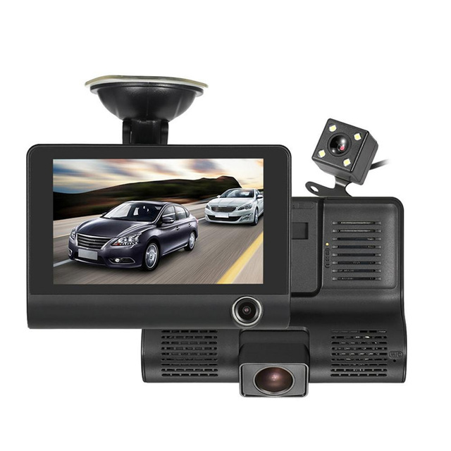 HD 1080p Tri-Lens Car DVR Dash Cam Front and Rear Internal Camera Vehicle Monitoring Black Box Video Recorder Dash Cam