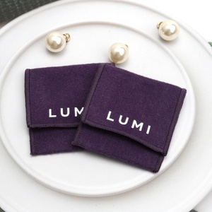 Small Purple Cotton Twill Jewelry Earring Storage Flap Dust Bag Reusable Custom Logo Printed Brush Cotton <b>Envelope</b> Jewelry Pouch - Product Image 1