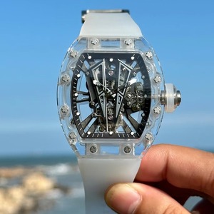 Montre mécanique squelette de luxe pour homme, de haute qualité, avec boîtier tonneau, bracelet en caoutchouc, cadran à aiguilles, tourbillon, pour affaires et sport - Product Image 3