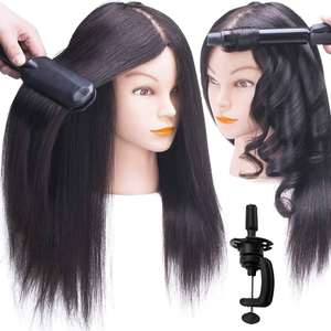 Cabeza de Maniquí de cabello humano real y cabeza de entrenamiento de práctica de peluquería y cabeza de muñeca de cosmetología con cabello - Product Image 1